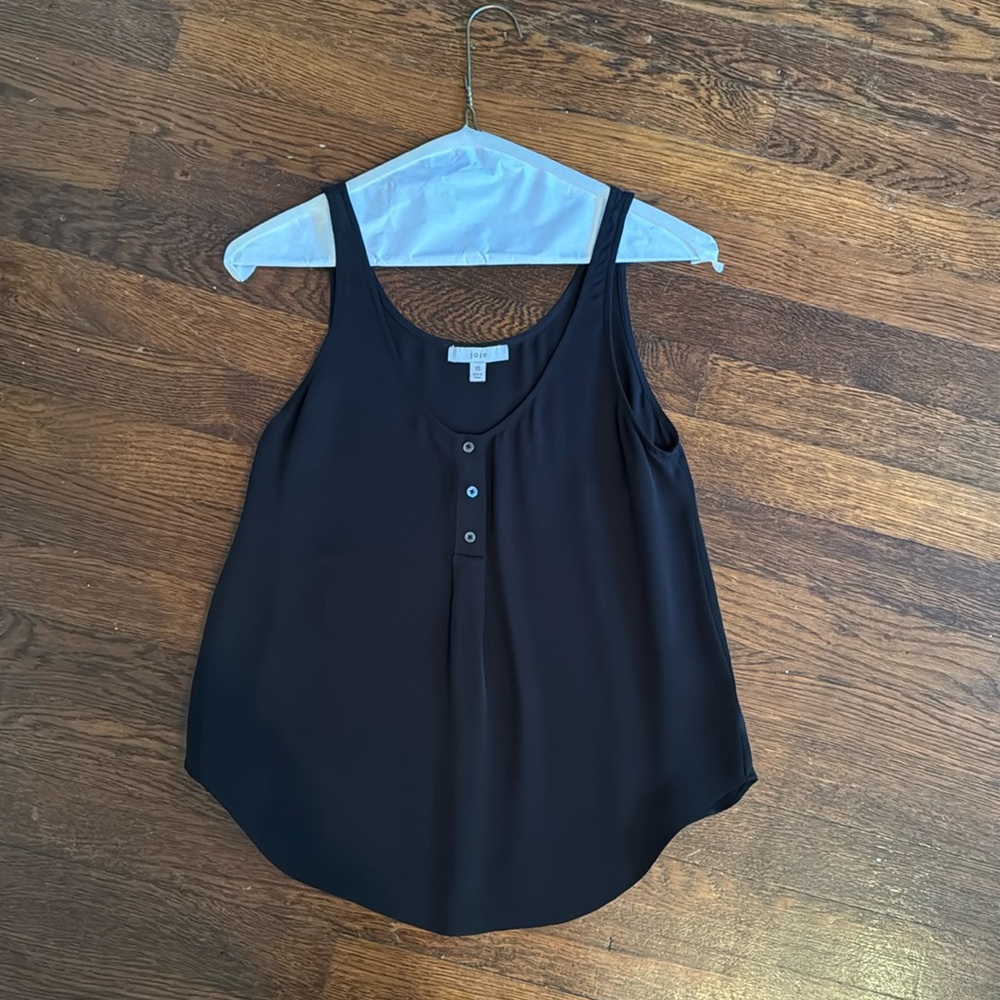 Joie black tank -100% silk with abalone buttons -XS